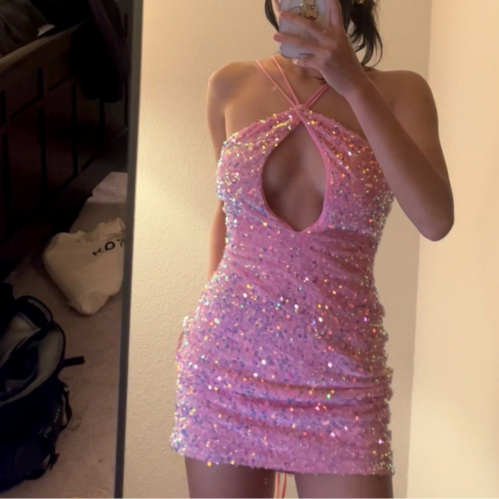 Pink Sequin Mini Dress